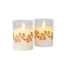 Battery Operated LED Glass Candles with Moving Flame, Gold Garland - Set of 2