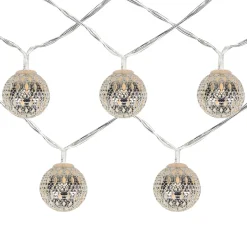 Battery Operated Metal Ball Christmas Lights - Warm White LED - 6.25' Clear Wire - 10ct