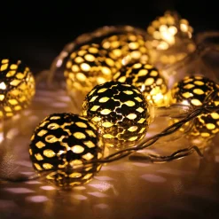 Battery Operated Metal Ball Christmas Lights - Warm White LED - 6.25' Clear Wire - 10ct