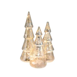 Battery Operated Silver Mercury Glass Trees - Set of 3