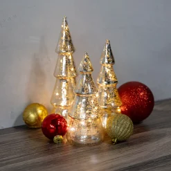 Battery Operated Silver Mercury Glass Trees - Set of 3