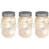 Battery Operated Silver Snowflake Glass Mason Jars - Set of 3