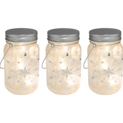 Battery Operated Silver Snowflake Glass Mason Jars - Set of 3