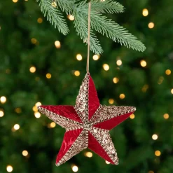 Beaded and Sequined 5-Point Star Christmas Ornament - 6" - Red