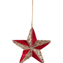 Beaded and Sequined 5-Point Star Christmas Ornament - 6" - Red
