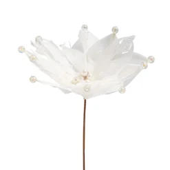 Beaded Feather Poinsettia Artificial Christmas Pick - 13.75" - White