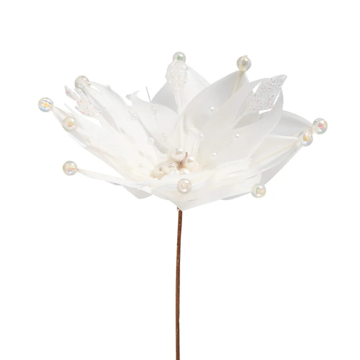 Beaded Feather Poinsettia Artificial Christmas Pick - 13.75" - White