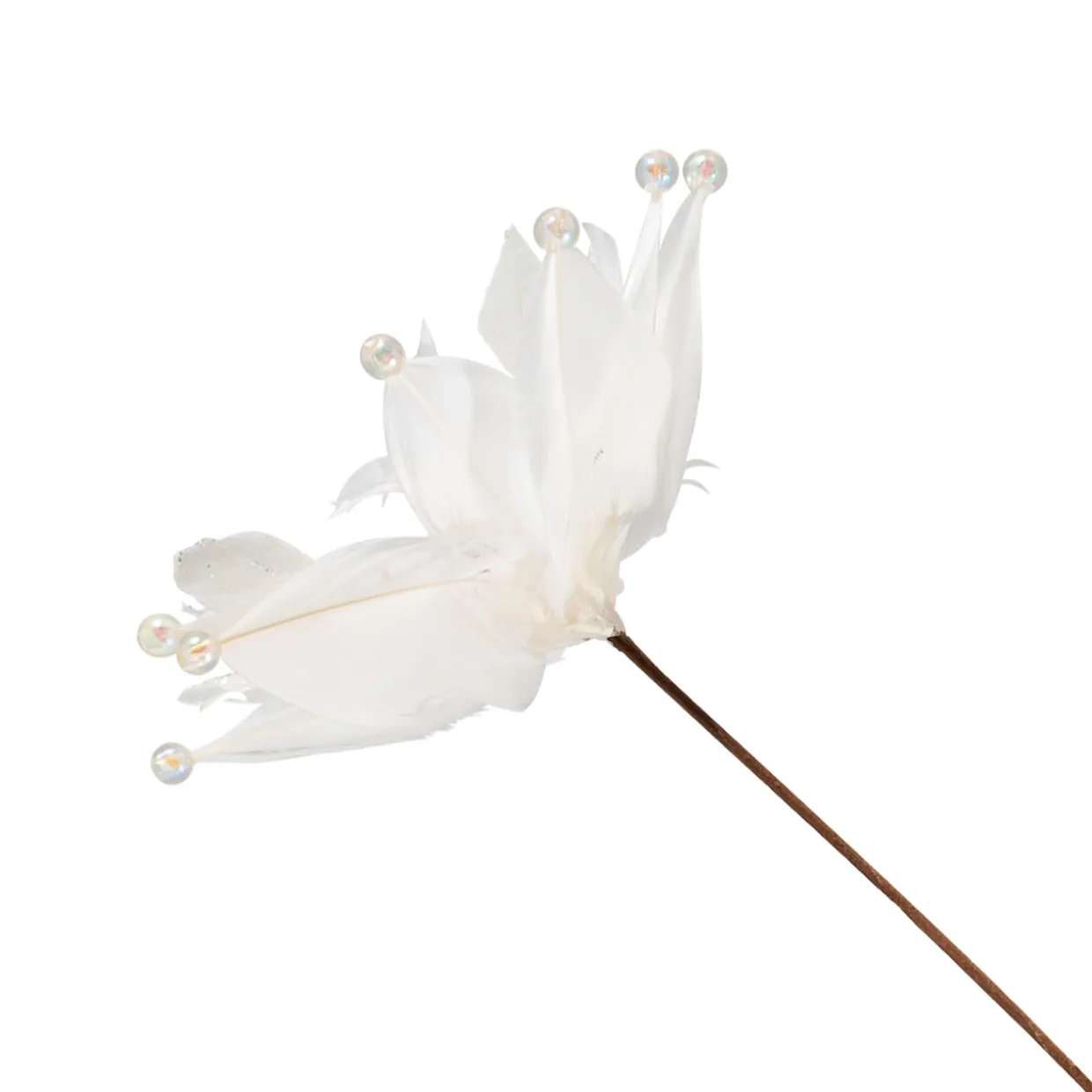 Beaded Feather Poinsettia Artificial Christmas Pick - 13.75" - White