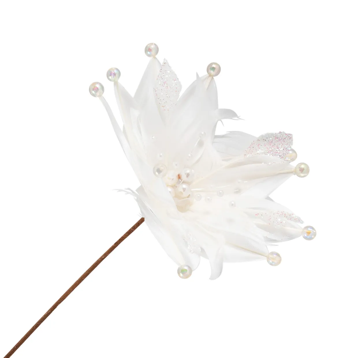 Beaded Feather Poinsettia Artificial Christmas Pick - 13.75" - White