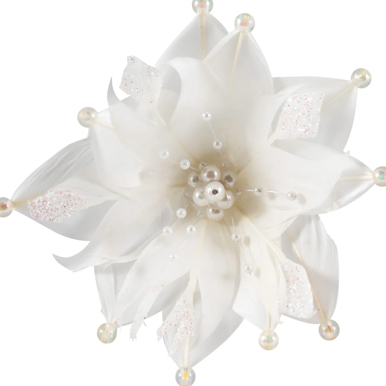 Beaded Feather Poinsettia Artificial Christmas Pick - 13.75" - White