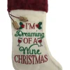 Beige Red I'm Dreaming Of A Wine Christmas Glass Holly Holiday Stocking