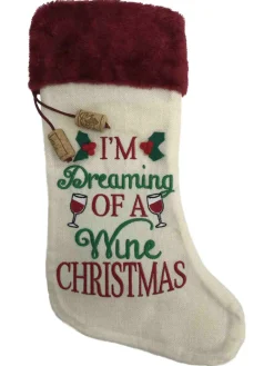 Beige Red I'm Dreaming Of A Wine Christmas Glass Holly Holiday Stocking