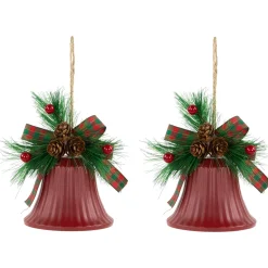 Bells with Pine Sprigs and Bow Christmas Ornaments- 7