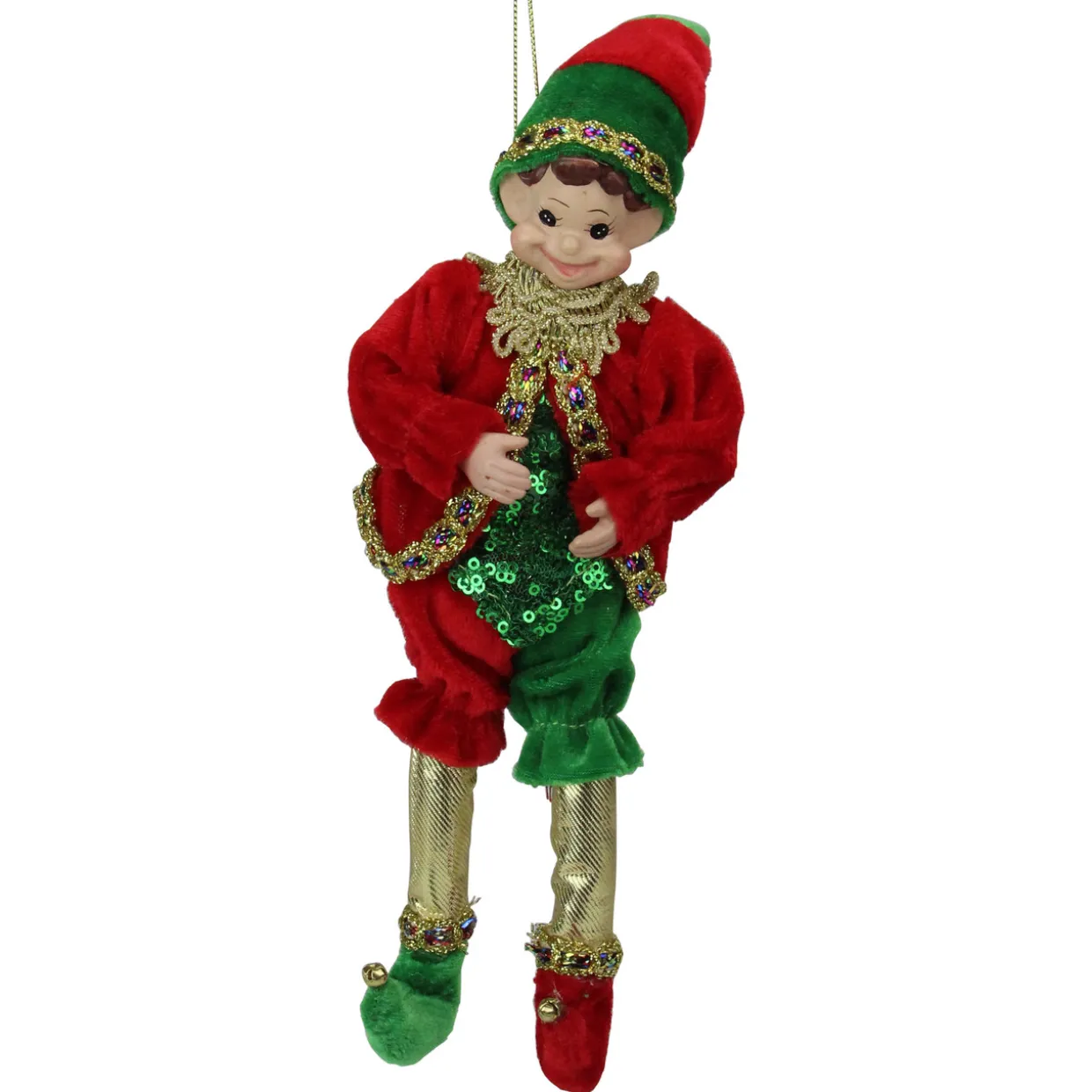 Bendable Elf in a Suit Hanging Christmas Ornament - 12" - Red and Green