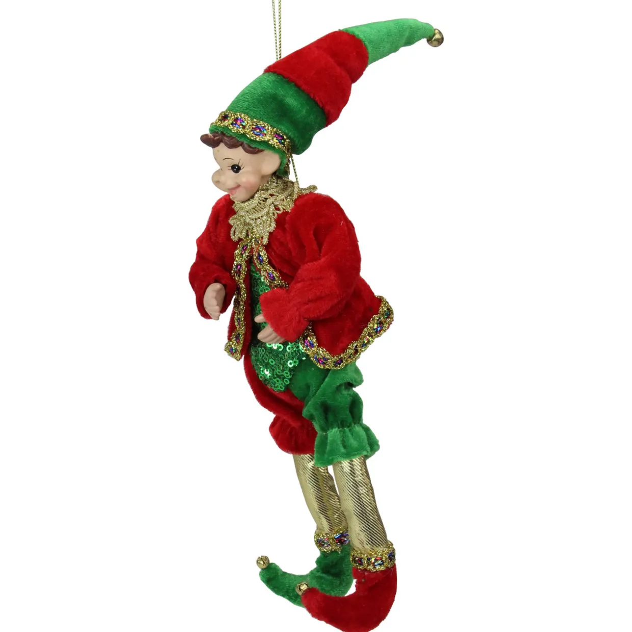 Bendable Elf in a Suit Hanging Christmas Ornament - 12" - Red and Green