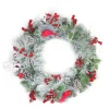 Berries and Cardinals Nests Flocked Pine Artificial Christmas Wreath - 24" - Unlit