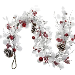 Berries and Snowflakes Artificial Christmas Garland - 6' x 8" - Red and White - Unlit