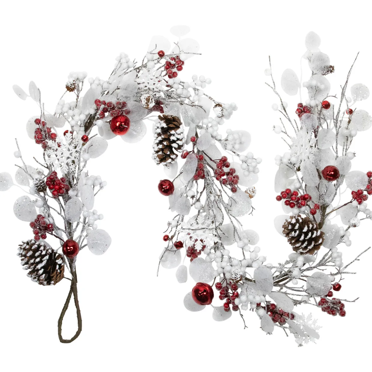 Berries and Snowflakes Artificial Christmas Garland - 6' x 8" - Red and White - Unlit