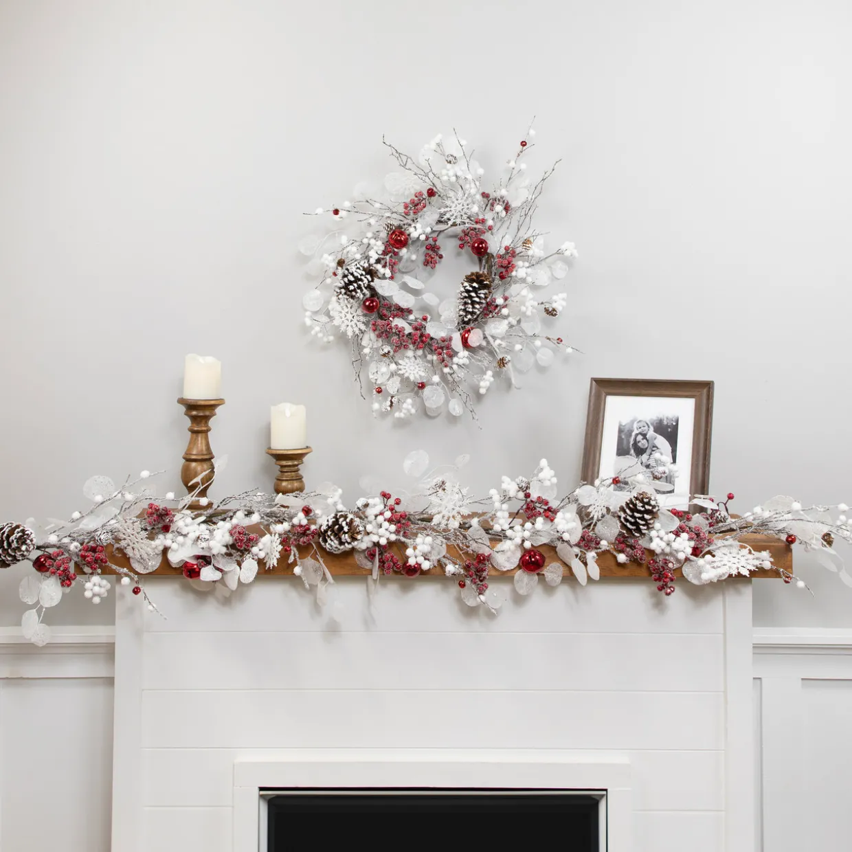 Berries and Snowflakes Artificial Christmas Garland - 6' x 8" - Red and White - Unlit