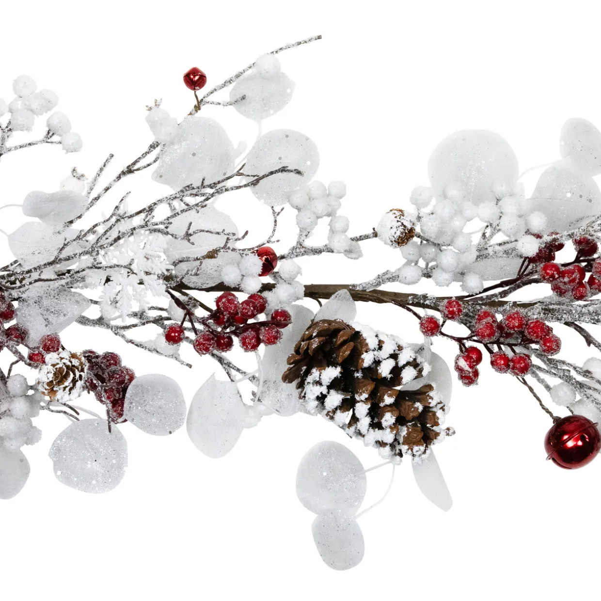 Berries and Snowflakes Artificial Christmas Garland - 6' x 8" - Red and White - Unlit