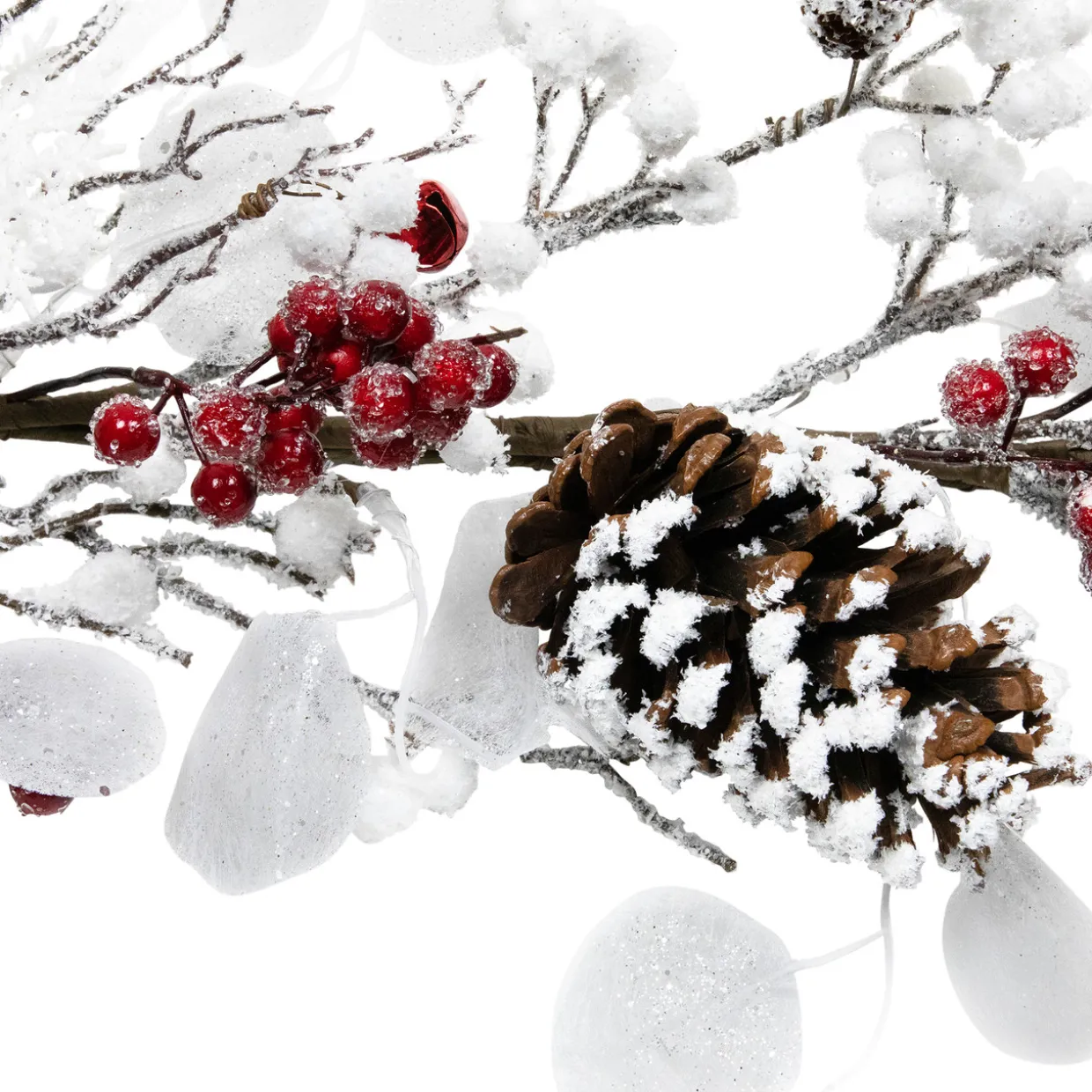 Berries and Snowflakes Artificial Christmas Garland - 6' x 8" - Red and White - Unlit