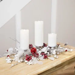Berries and Snowflakes Christmas Pillar Candle Holder - 24" - Red and White