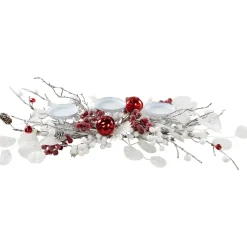 Berries and Snowflakes Christmas Pillar Candle Holder - 24" - Red and White