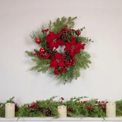 Berry and Poinsettia Artificial Christmas Wreath - 22" - Unlit