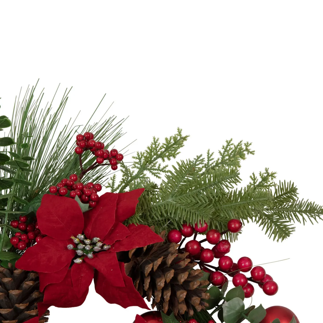 Berry and Poinsettia Artificial Christmas Wreath - 22" - Unlit