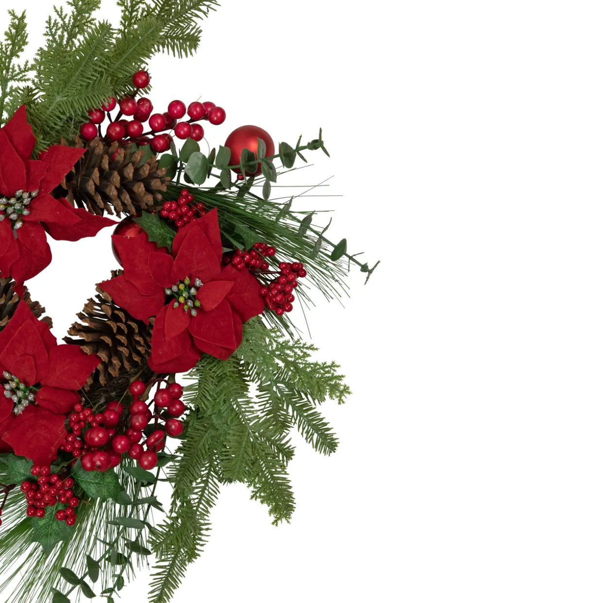 Berry and Poinsettia Artificial Christmas Wreath - 22" - Unlit