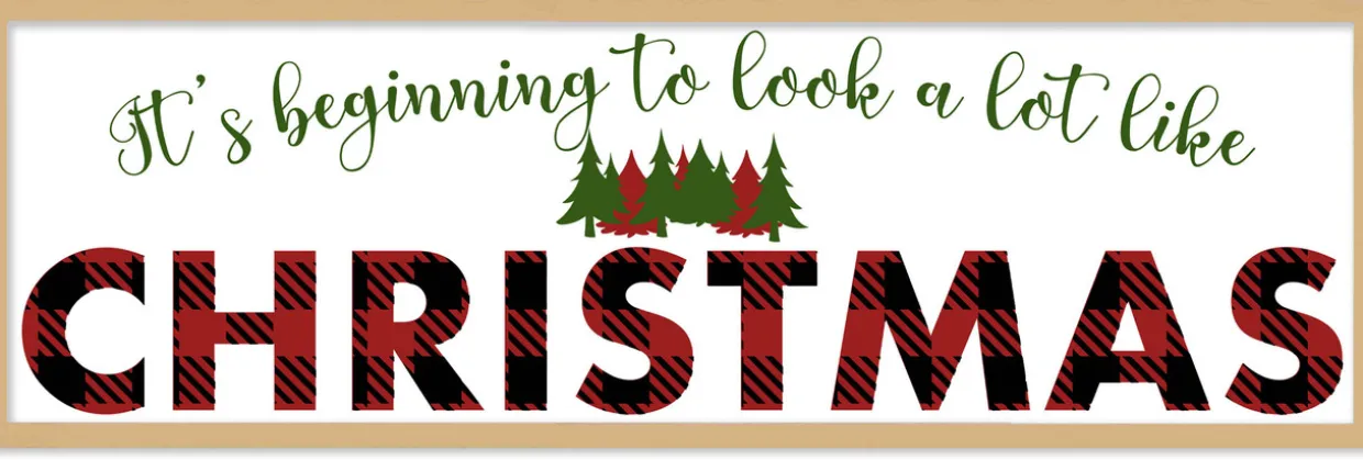 Big It's beginning to look A Lot Like Christmas 9.5" x 28.5" Framed Christmas Wall Decor Sign Poster in a Natural Wooden Frame with UV Acrylic