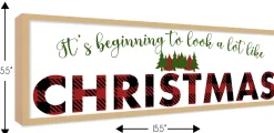 Big It's beginning to look A Lot Like Christmas 9.5" x 28.5" Framed Christmas Wall Decor Sign Poster in a Natural Wooden Frame with UV Acrylic