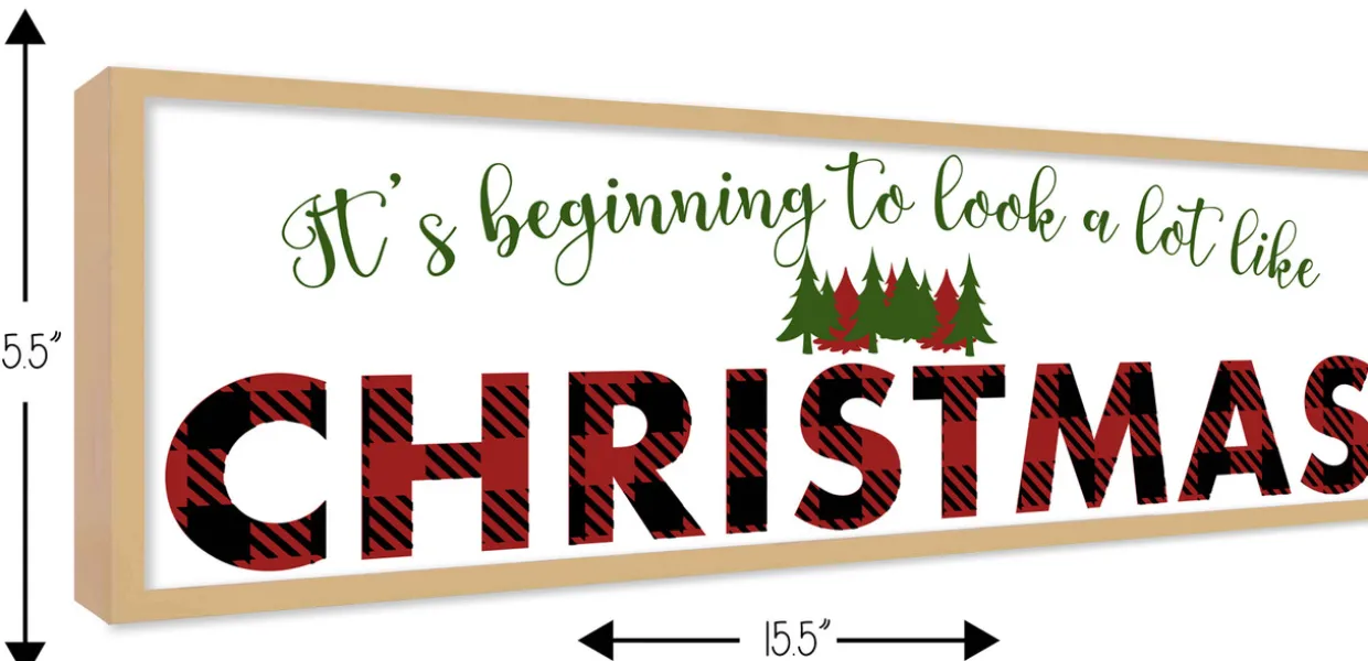 Big It's beginning to look A Lot Like Christmas 9.5" x 28.5" Framed Christmas Wall Decor Sign Poster in a Natural Wooden Frame with UV Acrylic