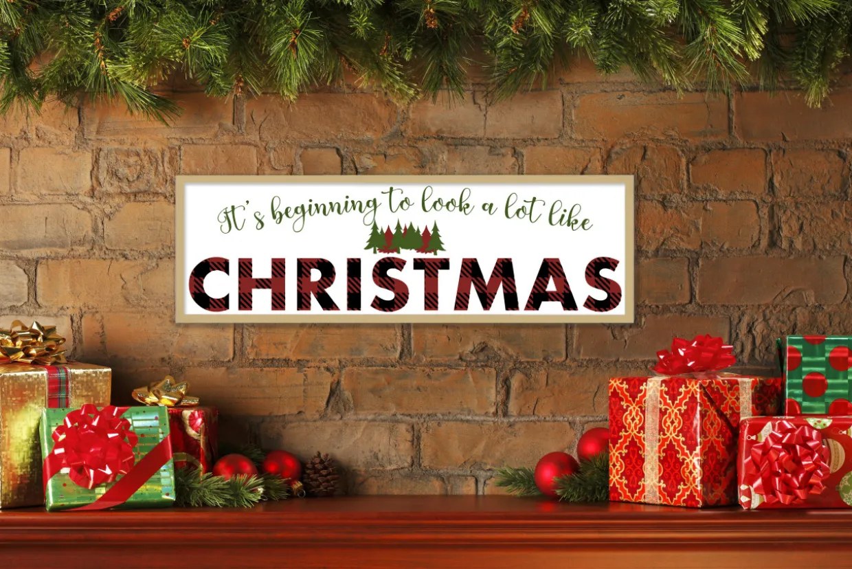 Big It's beginning to look A Lot Like Christmas 9.5" x 28.5" Framed Christmas Wall Decor Sign Poster in a Natural Wooden Frame with UV Acrylic