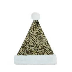 Black and Gold Zebra Print Unisex Adult Christmas Santa Hat Costume Accessory - Medium