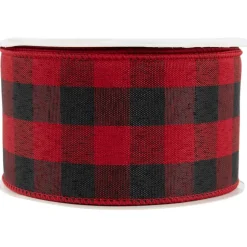 Black and Red Check Plaid Wired Craft Christmas Ribbon 2.5