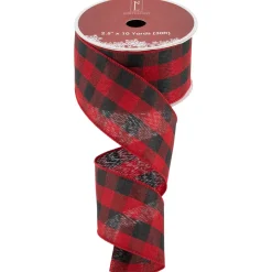 Black and Red Check Plaid Wired Craft Christmas Ribbon 2.5
