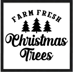 Black and White Christmas Trees 15.5" x 15.5" Framed Christmas Wall Decor Art Print Sign Poster in a Black Wooden Frame with UV Acrylic and Hangers
