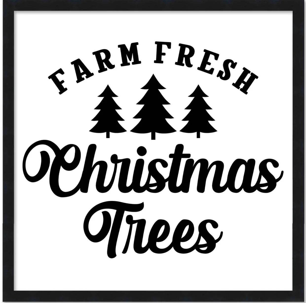 Black and White Christmas Trees 15.5" x 15.5" Framed Christmas Wall Decor Art Print Sign Poster in a Black Wooden Frame with UV Acrylic and Hangers