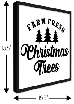 Black and White Christmas Trees 15.5" x 15.5" Framed Christmas Wall Decor Art Print Sign Poster in a Black Wooden Frame with UV Acrylic and Hangers