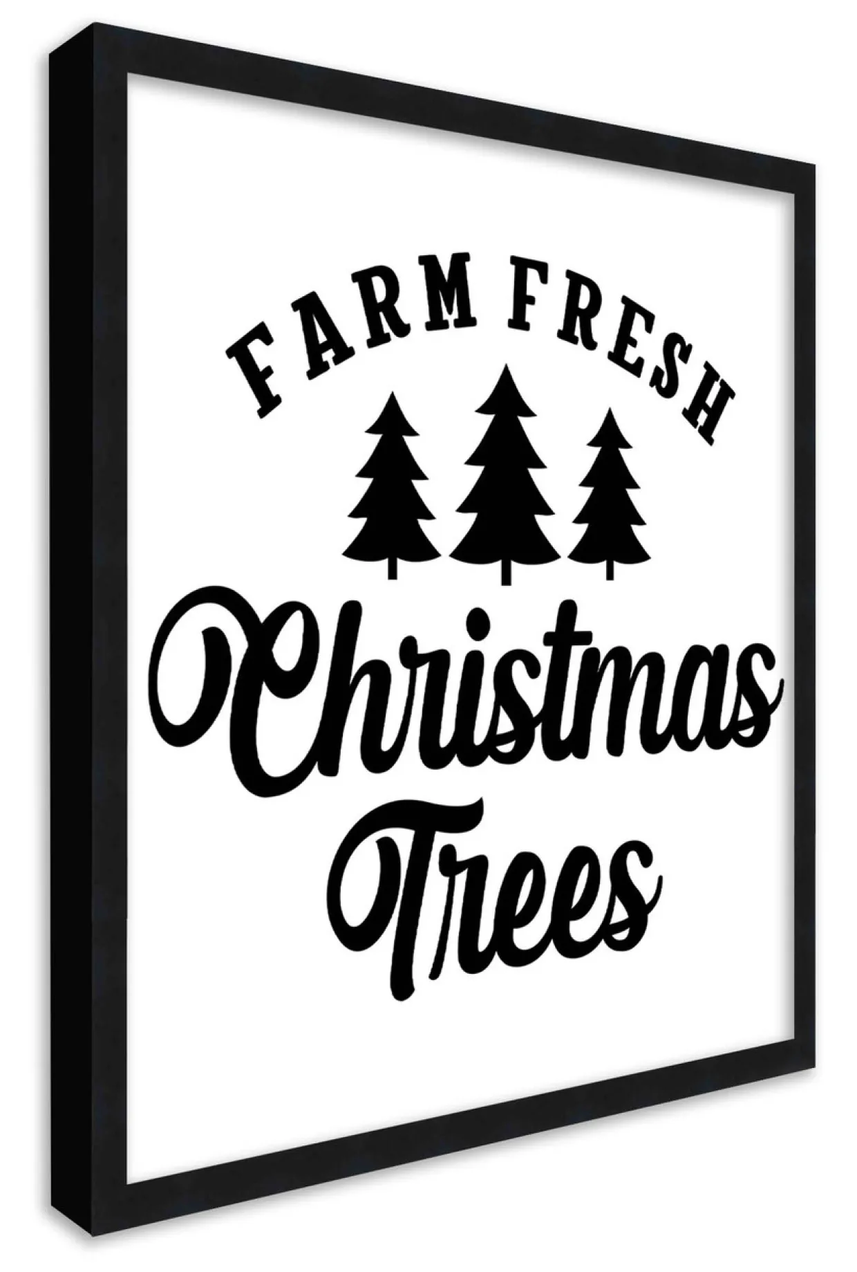 Black and White Christmas Trees 15.5" x 15.5" Framed Christmas Wall Decor Art Print Sign Poster in a Black Wooden Frame with UV Acrylic and Hangers