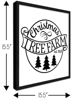 Black and White Christmas Tree Farm 15.5" x 15.5" Framed Christmas Wall Decor Sign Poster in a Black Wooden Frame with UV Acrylic and Hangers