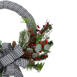 Black and White Houndstooth and Berry Artificial Christmas Wreath - 24-Inch, Unlit