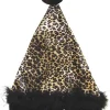 Black and Yellow Leopard Santa Unisex Adult Christmas Hat Costume Accessory - Large