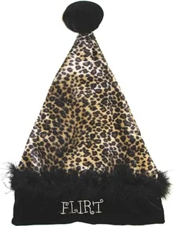 Black and Yellow Leopard Santa Unisex Adult Christmas Hat Costume Accessory - Large