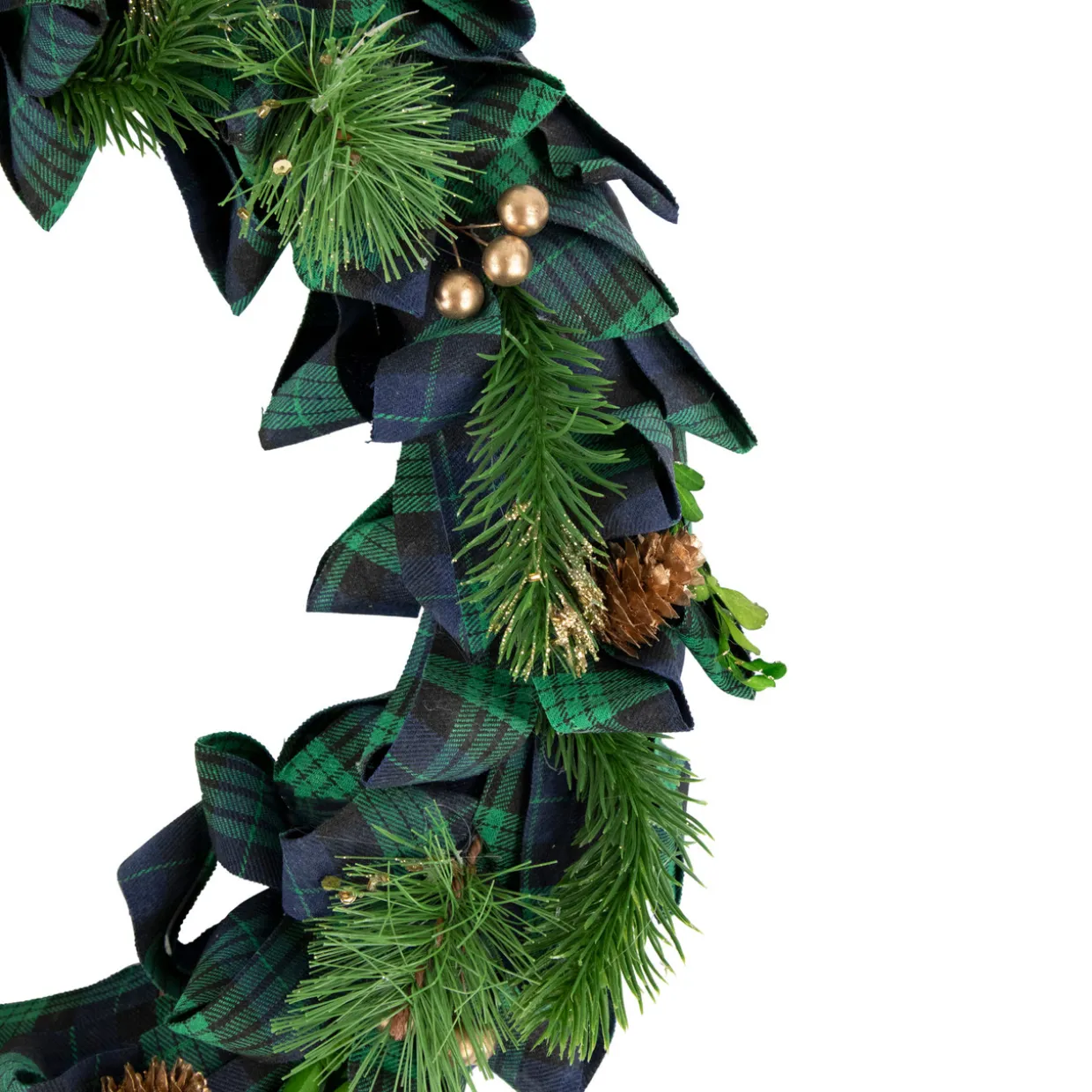 Blue and Green Plaid Bow Artificial Pine Christmas Wreath, 17.75-Inch, Unlit