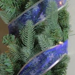 Blue and Silver Glitter Snowflakes Christmas Wired Craft Ribbon 2.5