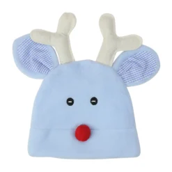 Blue and White Fleece Reindeer Face Infant Christmas Hat Costume Accessory
