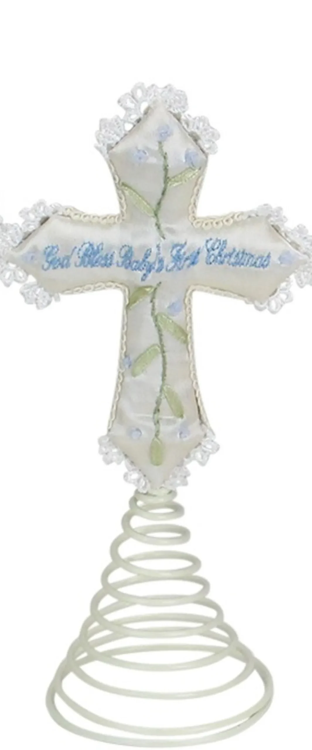 Blue God Bless Baby's First Christmas Cross Tree Topper