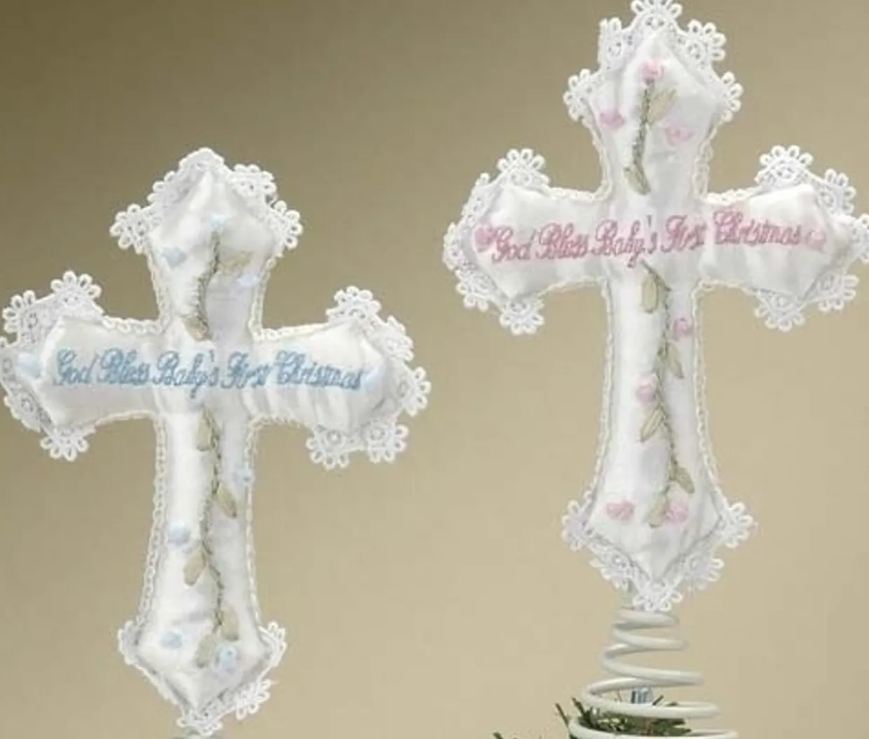 Blue God Bless Baby's First Christmas Cross Tree Topper